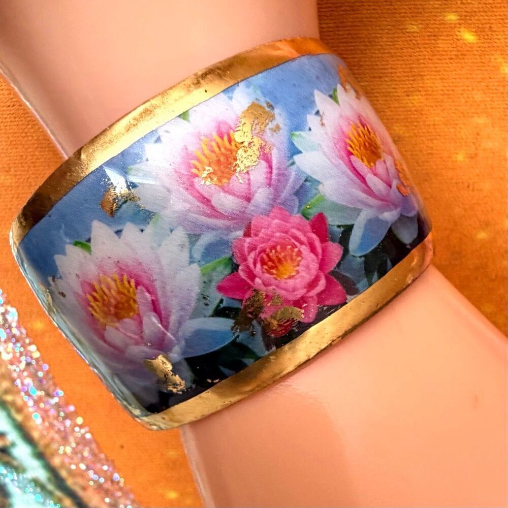 Evocateur 22K Gold Leaf Water Lily Cuff Bracelet